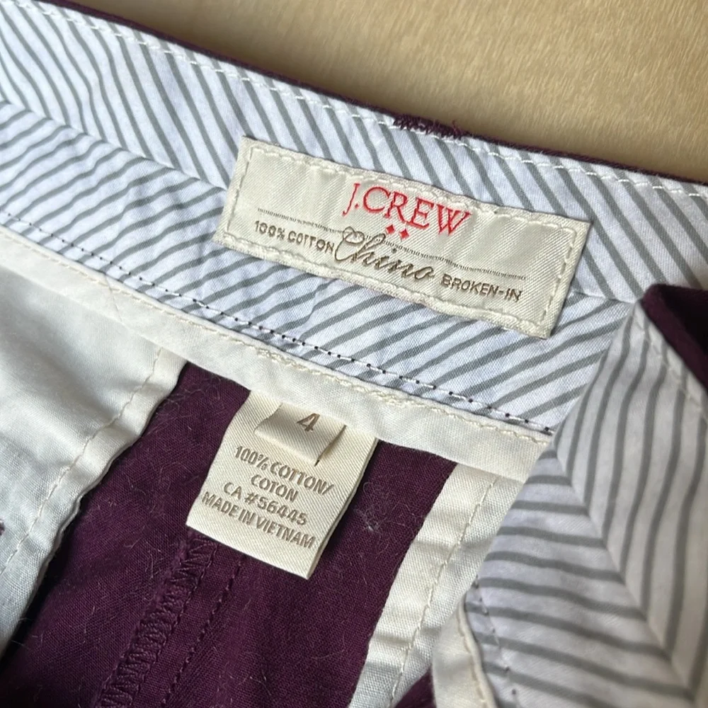J. Crew Burgundy Chino broken-in shorts Size 4